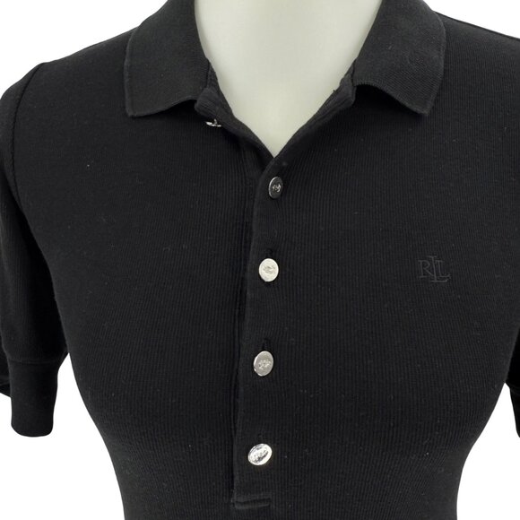 Lauren Ralph Lauren Black Polo-Style Knit Dress With Button-Front & Short Sleeve - Picture 4 of 12